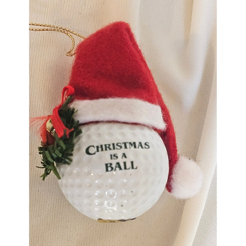 Ganz Golf Ball Christmas Ornament OS White Red Santa Hat Pun Novelty Sports
